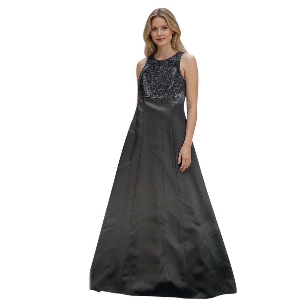 JS Boutique Dress 12 Black Beaded Bodice Formal Gown Long Maxi Evening MOB